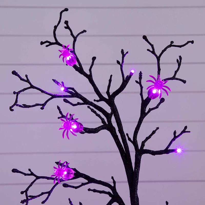 4ft. Pre-Lit Artificial Halloween Spider Twig Tree with 48 Purple LED Lights