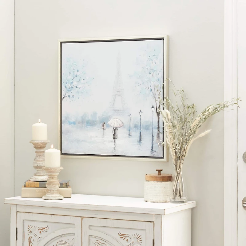 Blue Polystone Transitional Framed Wall Art, 24" x 24"