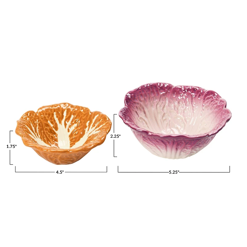Hello Honey® Orange & Purple Hand-Painted Cabbage Shaped Stoneware Bowls, 2ct.