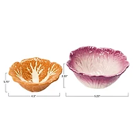 Hello Honey® Orange & Purple Hand-Painted Cabbage Shaped Stoneware Bowls, 2ct.