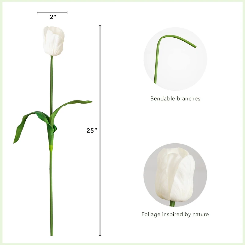 25" White Tulip Flower Stems, 3ct.