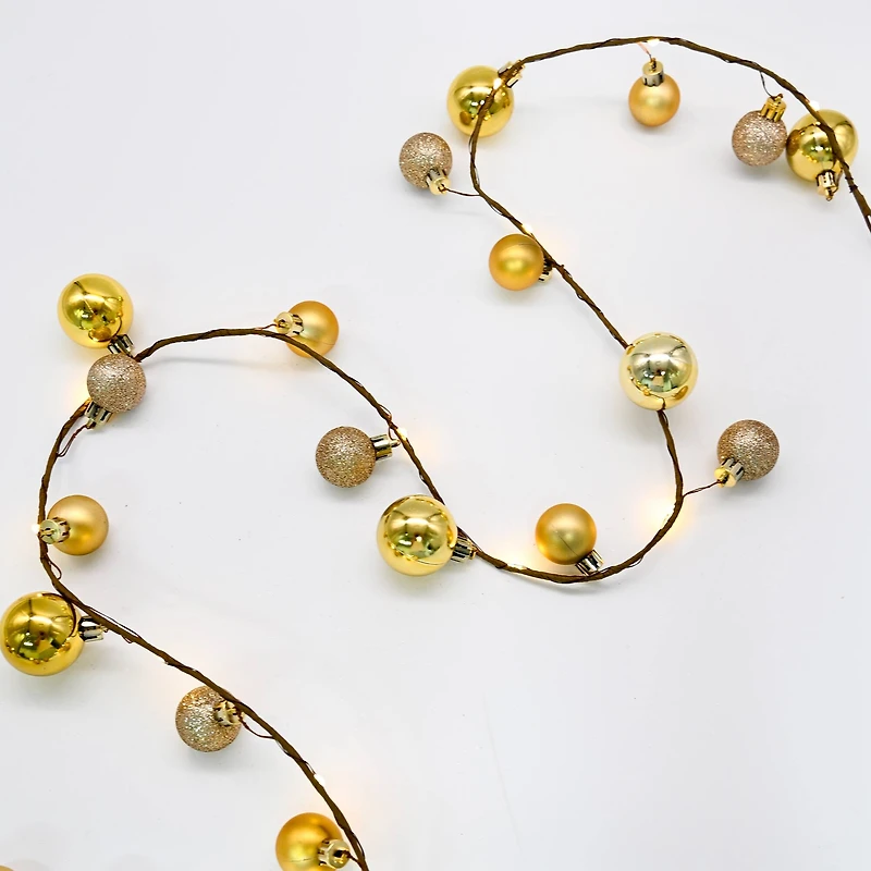 18ct. Warm White LED Gold Ornament Garland String Lights on Brown Wire by Ashland®