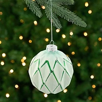 Harlequin Christmas Glass Ball Ornaments - 4" (100mm) - Mint Green - 4ct