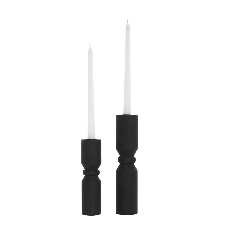 Black Wood Minimalistic Tapered Candle Holder Set
