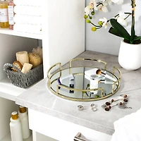 Home Details 13" Satin Gold Modern Round Mirror Vanity Tray