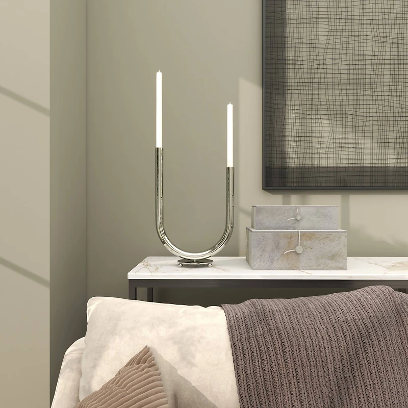 The Novogratz 14" Silver Stainless Steel Abstract U-Shaped Candelabra