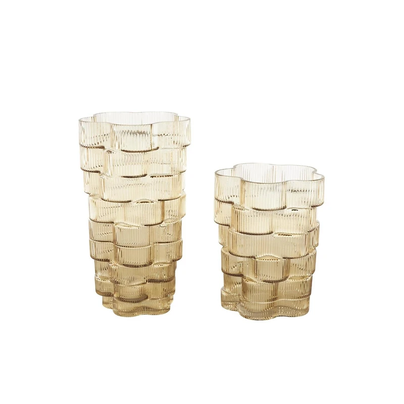 Brown Glass Ribbed Stacked Flower Vase Set