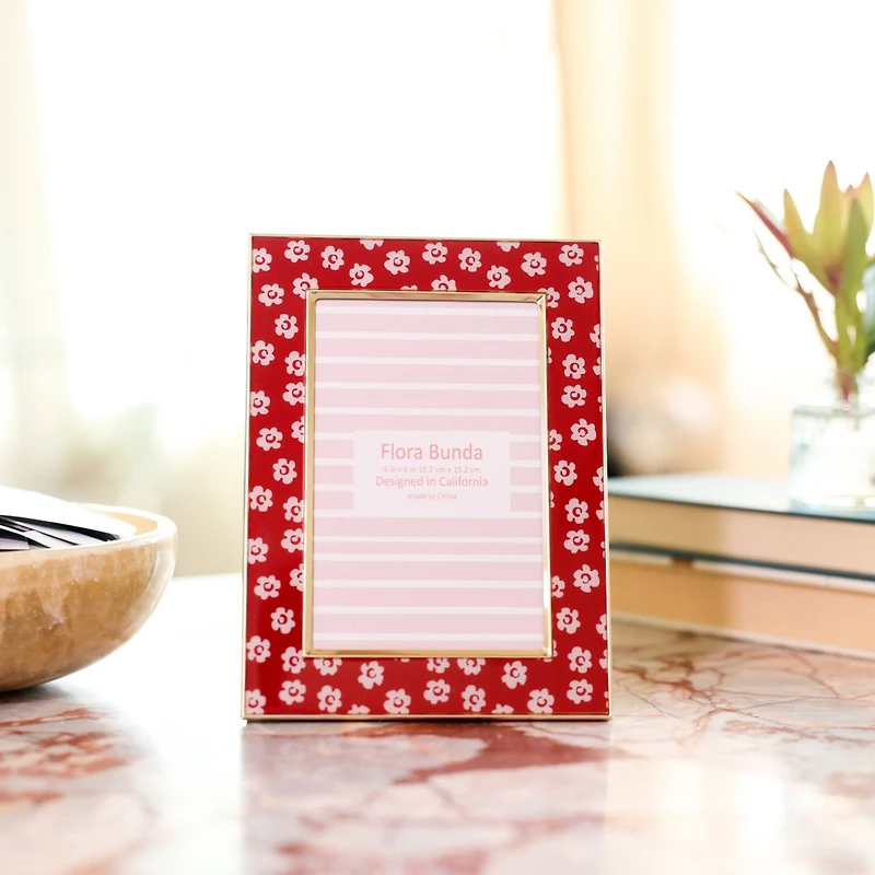 Flora Bunda 4" x 6" Red Floral Aluminum Picture Frame