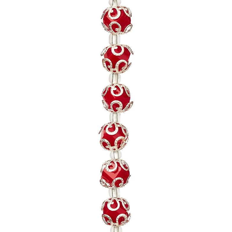 12 Pack: Red Faceted Glass Bead With Bead Cap, 10mm by Bead Landing™