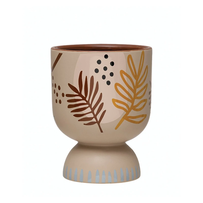 9.5" Stoneware Footed Planter with Abstract Design