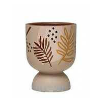 9.5" Stoneware Footed Planter with Abstract Design