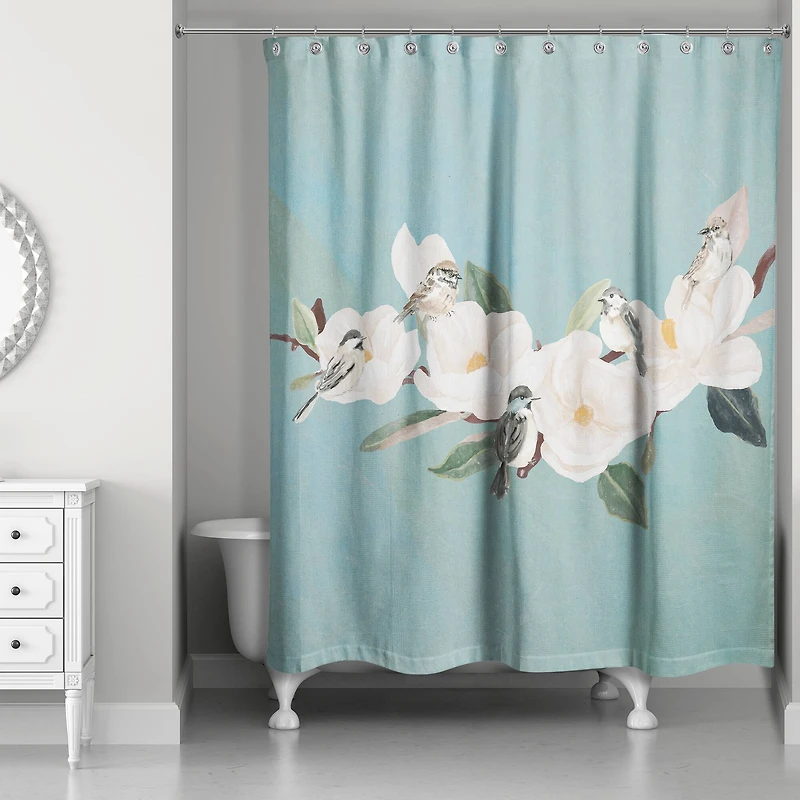 Birds and Magnolias 71" x 74" Shower Curtain