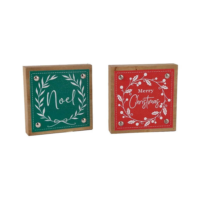 5" Red & Green Noel & Merry Christmas Tabletop Décor Set