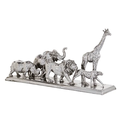 13" Silver Polystone Safari Animal Sculpture