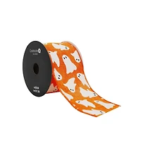 2.5" x 20ft. Orange & White Ghosts Wired Faux Linen Ribbon by Celebrate It® Halloween