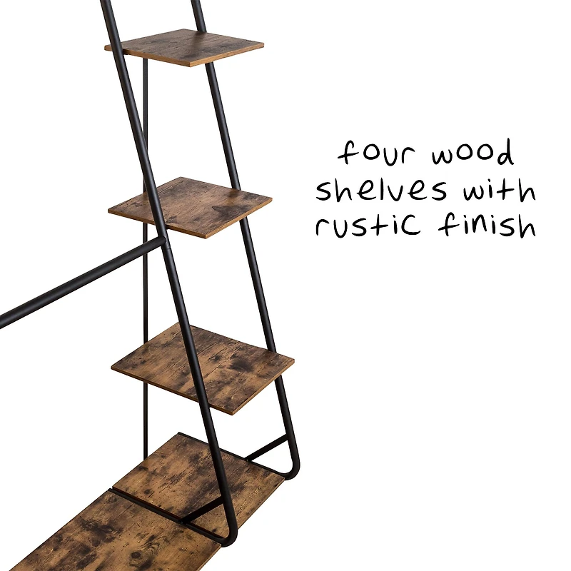 Honey Can Do 68" Freestanding Open Closet Wardrobe with Wood Shelf & Black Metal Frame