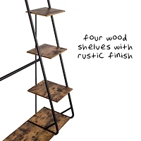 Honey Can Do 68" Freestanding Open Closet Wardrobe with Wood Shelf & Black Metal Frame