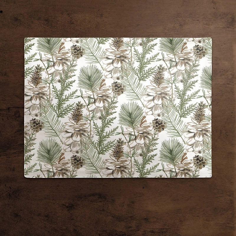 Pine Cones & Greenery on White Cotton Twill Placemat