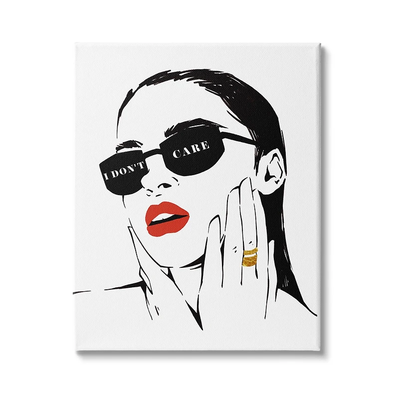 Stupell Industries I Don’t Care Shades Glam Fashion Female Portrait Canvas Wall Art