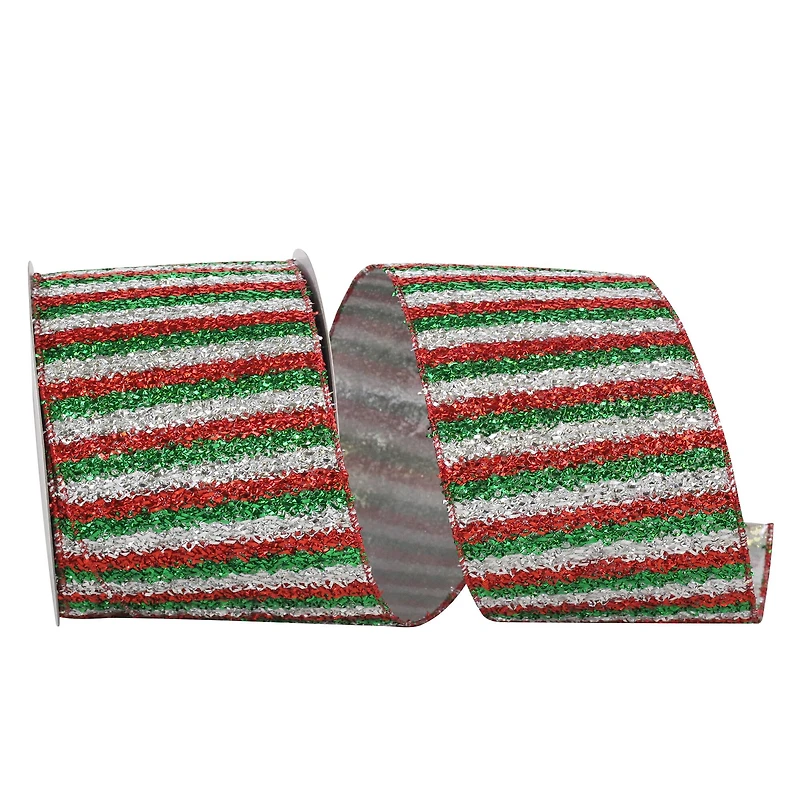 JAM Paper 4" x 10yd. Wired Looped Metallic Stripes Metallic Backed Ribbon
