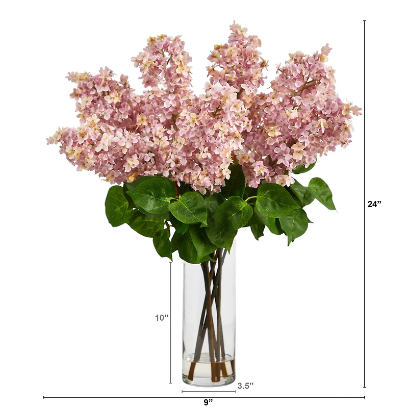 24" Artificial Lilac Arrangement with Cylinder Glass Vase