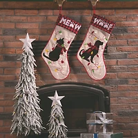 Glitzhome® 21" LED Embroidered Cat & Dog Linen Christmas Stockings, 2ct.
