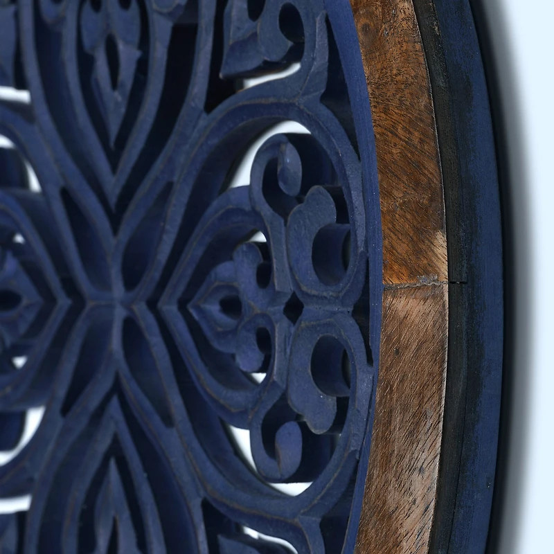 American Art Décor™ 16" Distressed Wood Framed Round Navy Blue Wall Accent Medallion Art