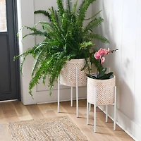 Hello Honey® White & Terracotta Boho Embossed Metal Planters with Stands Set