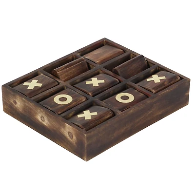 Dark Brown Mango Wood Tic-Tac-Toe Set