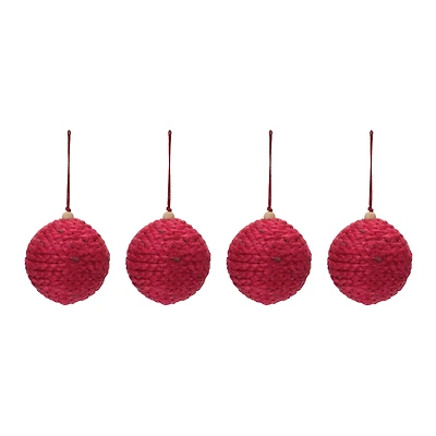 4ct. 4" Red Jute Ball Ornament