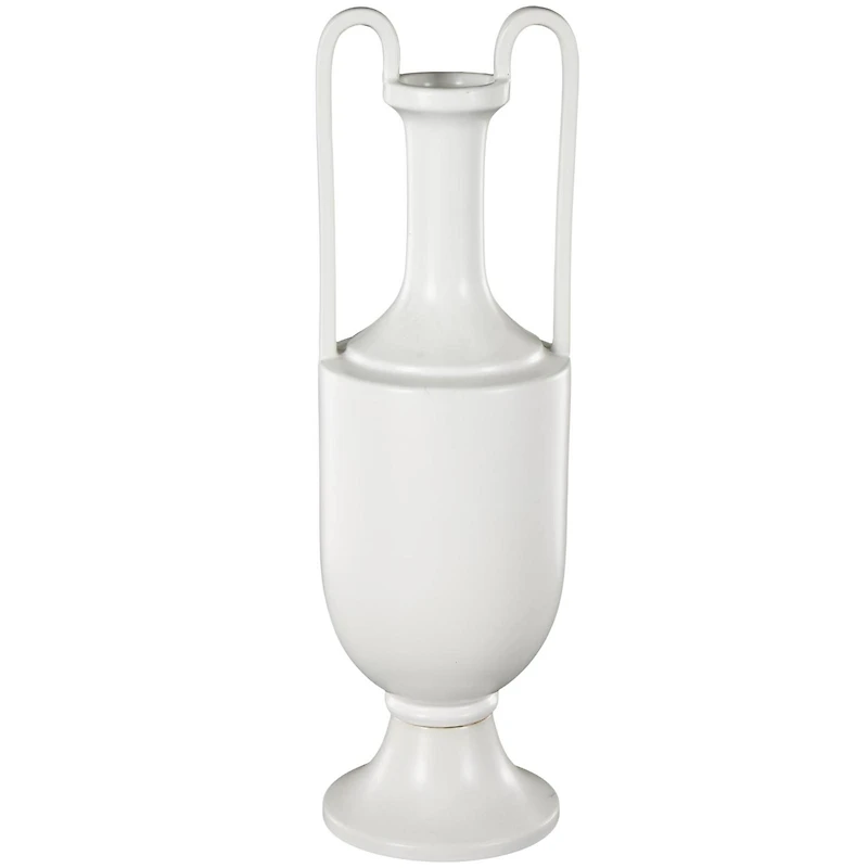 20" White Fluted Urn Shaped Ceramic Vase with Arch Handles