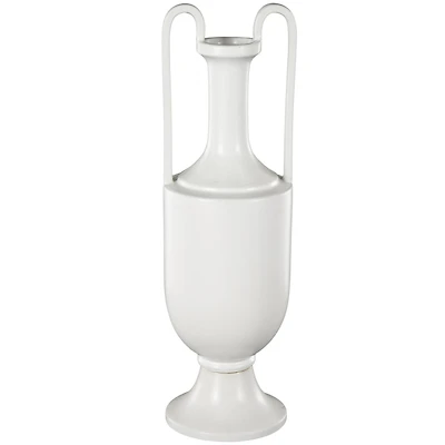 20" White Fluted Urn Shaped Ceramic Vase with Arch Handles