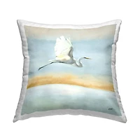 Stupell Industries White Egret Bird Flying Over Ocean Shore Throw Pillow, 18" x 18"