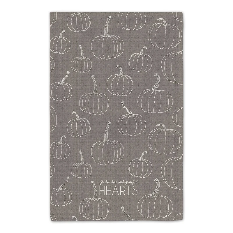 Grateful Hearts Gray Pumpkin Tea Towel Set