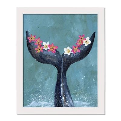 Floral Whale Tail White Framed Nautical Wall Décor