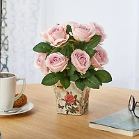 11" Pink Roses in Floral Vase