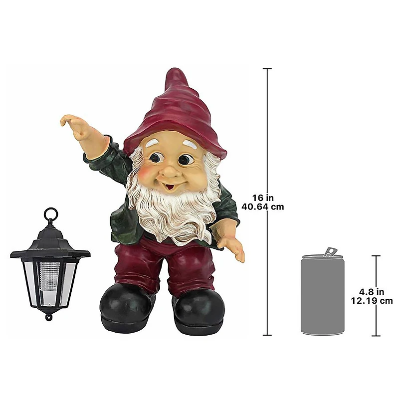 Design Toscano 16" Edison with the Lighted Lantern Garden Gnome Statue