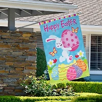 Happy Easter Bunny with Eggs Outdoor House Flag