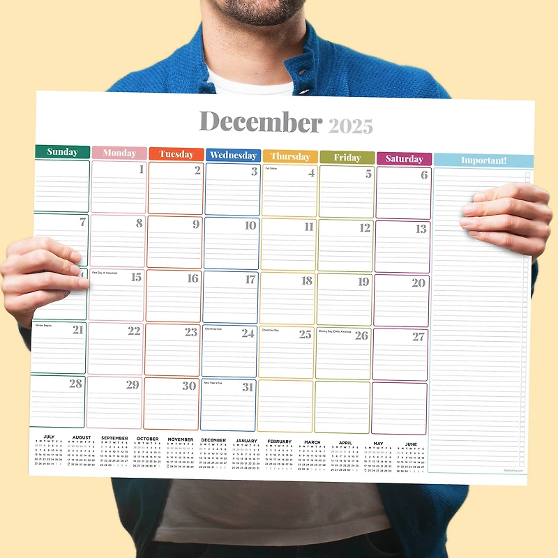 July 2025 - June 2026 Large Rainbow Blocks Desk Pad Monthly Blotter Calendar