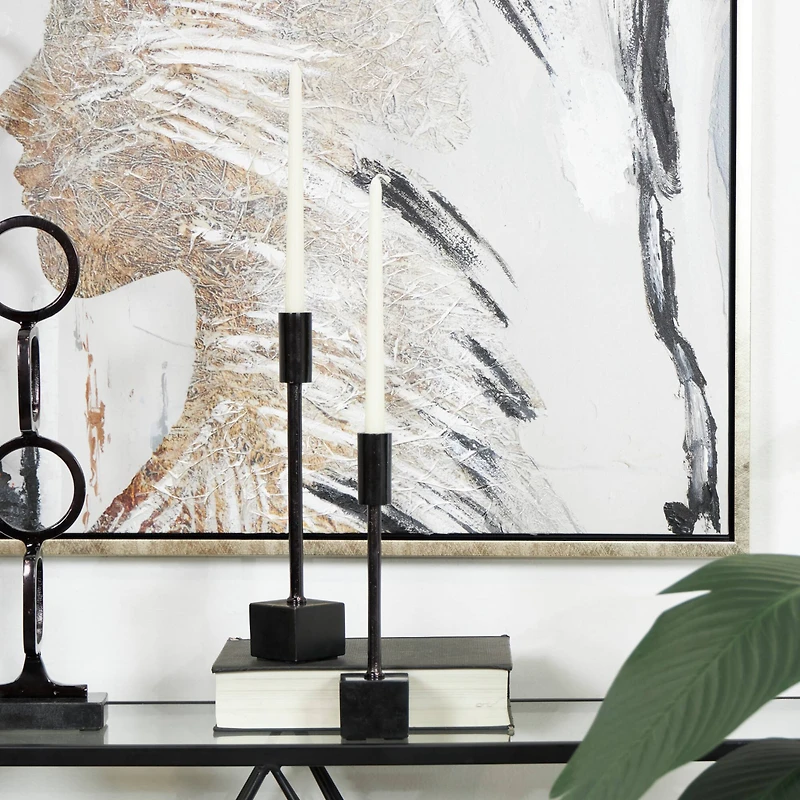 Black Aluminum Slim Candle Holder with Block Base Set
