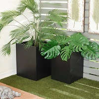 Black Modern Planter, Set of 2" 18", 14"