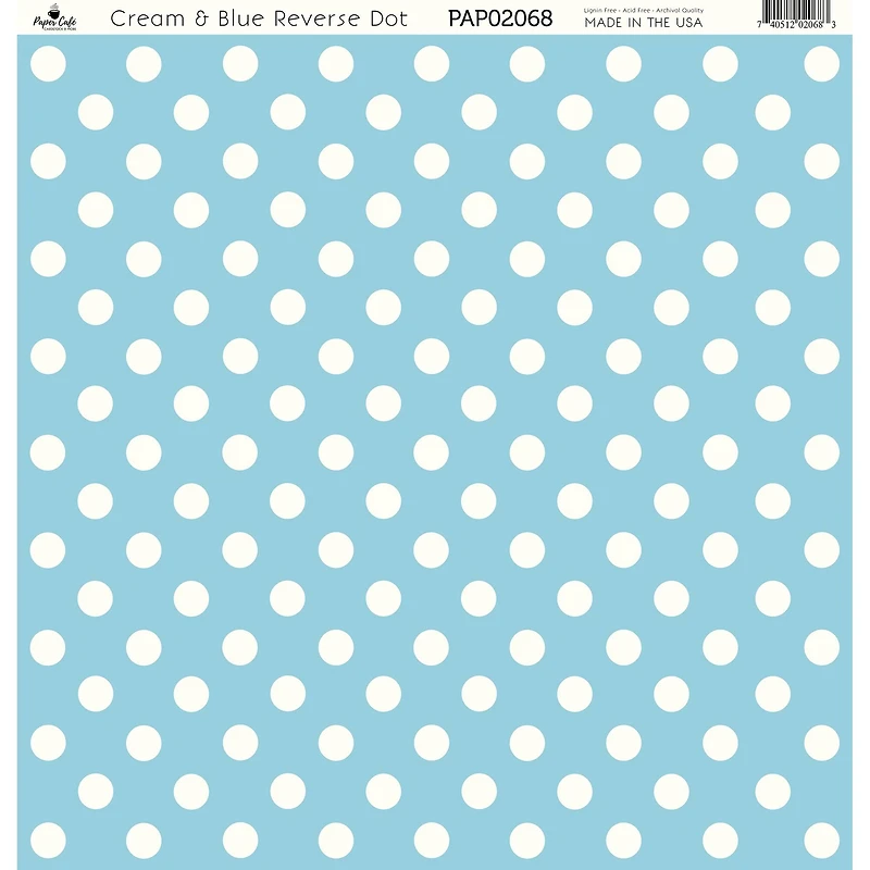 Paper Café Cream & Blue Reverse Dot 12" x 12" Cardstock, 15 Sheets