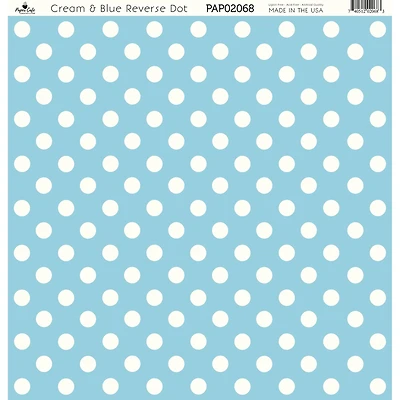 Paper Café Cream & Blue Reverse Dot 12" x 12" Cardstock, 15 Sheets