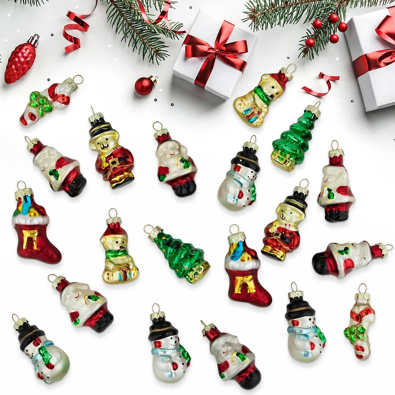 Set of 20 Holiday Figurines Glass Christmas Ornaments 1.75"