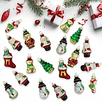 Set of 20 Holiday Figurines Glass Christmas Ornaments 1.75"