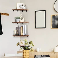 Burnt Brown Wall Mounted Wood Floating Corner Shelf Set