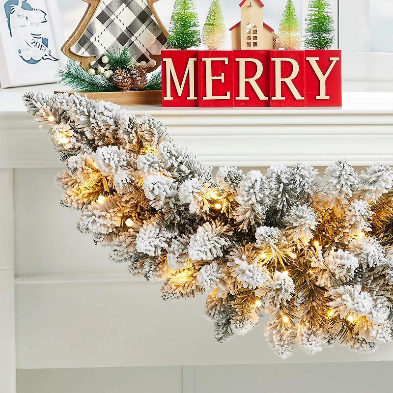 Glitzhome® 36" Pre-Lit Snow Flocked Christmas Swag with LED Lights