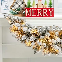 Glitzhome® 36" Pre-Lit Snow Flocked Christmas Swag with LED Lights