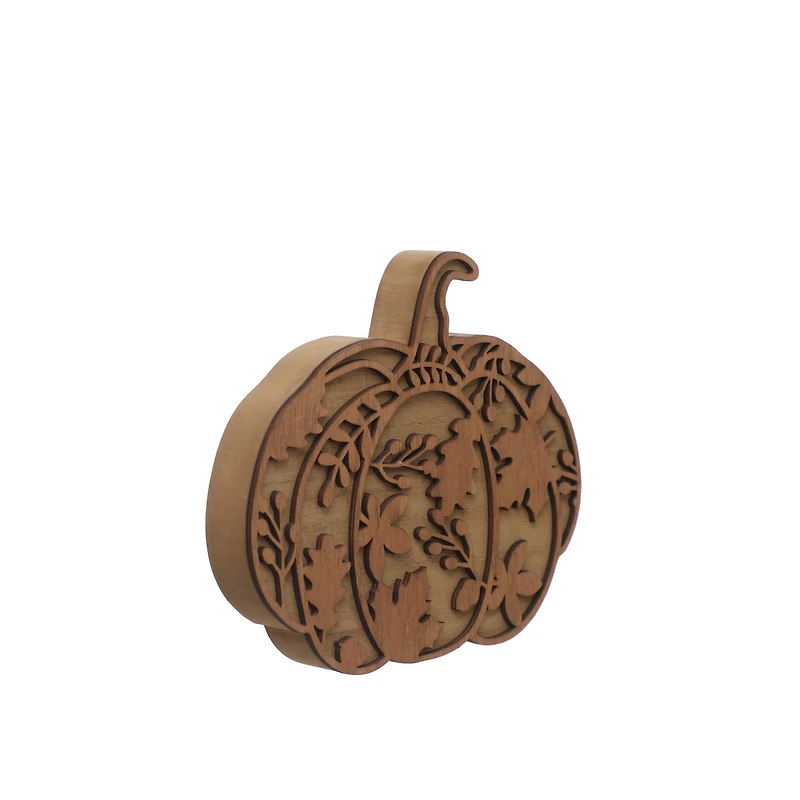 8" Brown Leaf Carved Pumpkin Tabletop Décor by Ashland®