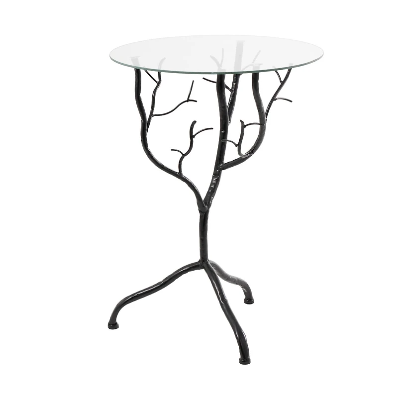 22" Metal Branch Accent Table with Glass Top